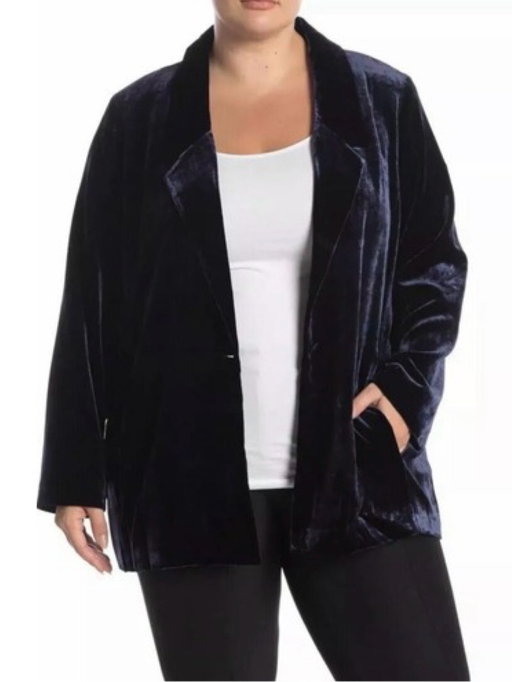 Eileen Fisher Midnight Navy Velvet Mid-Length Blazer 1X NWT $458 Holiday